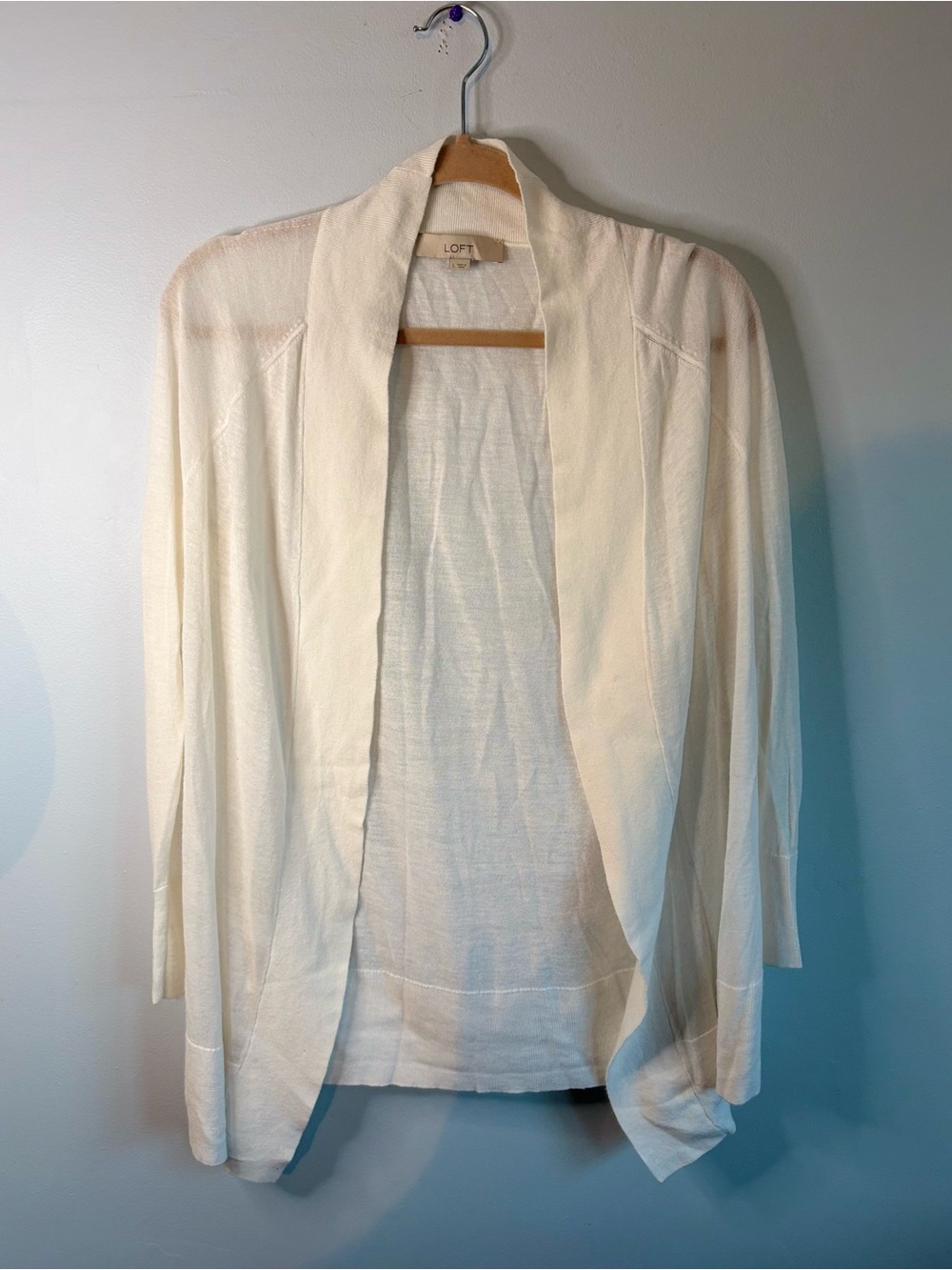 LOFT White Open Drape Front Cardigan